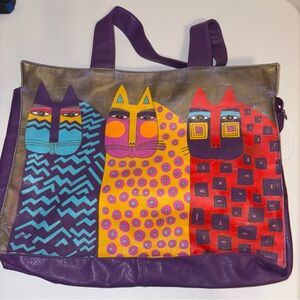 Laurel Burch Purple and Multicolor Cat Tote